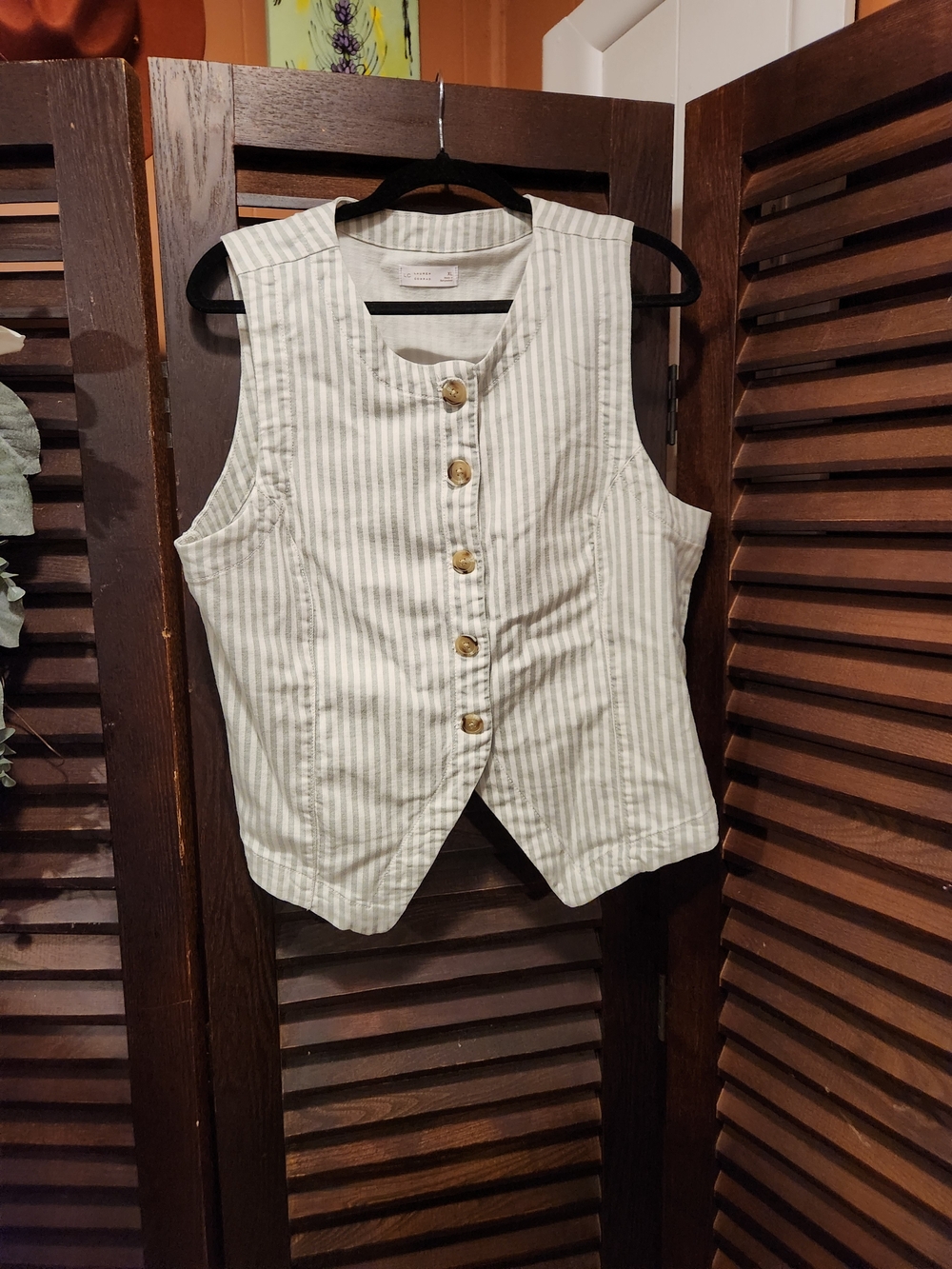 LC Lauren Conrad Striped Sleeveless Button Vest - White & Light Green